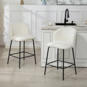 Conjunto de 2 Bancos de Bar, 55 x 50 x 93 cm, Encosto Ergonómico, Creme
