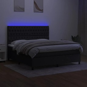 Cama box spring c/ colchão e LED 160x200 cm tecido preto