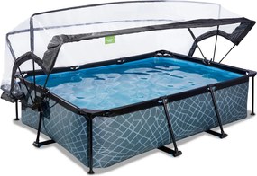 Piscina Retangular Stone de 220 x 150 x 65 cm com bomba de filtragem e cobertura - cinzenta