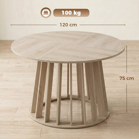 Mesa de jantar redonda para 4 a 6 pessoas, Ø 120 x 75 cm (CADEIRAS NÃO INCLUIDAS), mesa de cozinha com base robusta em ripas, madeira natural
