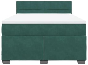 Cama com molas/colchão 160x200 cm veludo verde-escuro