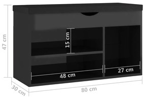 Banco sapateira + almofadão contr. 80x30x47 cm preto brilhante