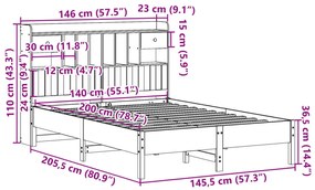Cama com estante sem colchão 140x200 cm pinho maciço