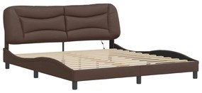 Estrutura cama c/ luzes LED 180x200cm couro artificial castanho