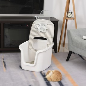 PawHut Caixa de areia para gatos com porta dupla Caixa desodorizante de carvão ativado Pá Equipada Amplo espaço 55,5x44,5x38,3 cm cinza branco