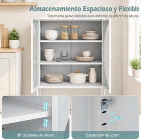 Aparador Expositor com Porta Redonda de Vidro, 85 x 40 x 121 cm, Prateleiras Ajustáveis, Branco