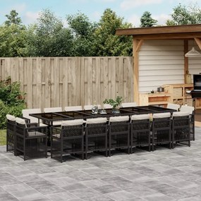 17 pcs conjunto de jantar p/ jardim c/ almofadões vime PE preto
