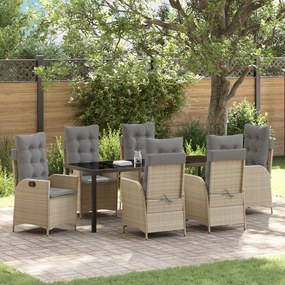 vidaXL Conjunto de Jantar de Jardim com 7 Peças e Almofadas - Bege - Rattan Poliéster