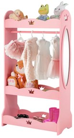 Roupeiro infantil com espelho para quarto de criança 62 x 34 x 116 cm Rosa
