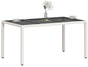 Mesa de jardim com tampo de vidro 150x90x75 cm vime PE branco