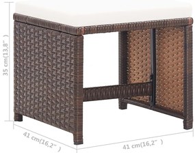 Bancos de jardim 2 pcs com almofadões em vime PE castanho