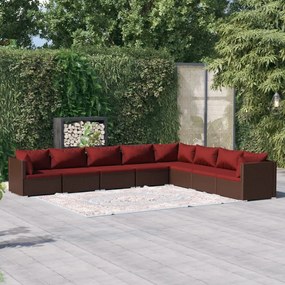 vidaXL 8 pcs conjunto lounge jardim c/ almofadões vime PE castanho