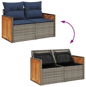 4 pcs conjunto sofás de jardim c/ almofadões vime PE cinzento