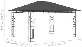 Gazebo com rede mosquiteira 4x3x2,73 m 180 g/m² antracite