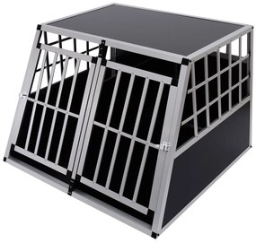 PawHut Gaiola de Alumínio para Cães Transportadora Alumínio para Cão para Viagem, Porta Dupla com Anteparo Amovível 104x91x69 cm