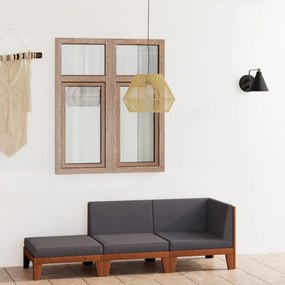 vidaXL 3 pcs conjunto lounge de jardim c/ almofadões acácia maciça