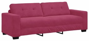 Conjunto de Sofá 3 Peças com Almofadas Vermelho Vinho em Veludo