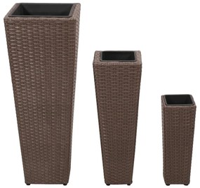 Floreiras de jardim altas 3 pcs vime PE castanho