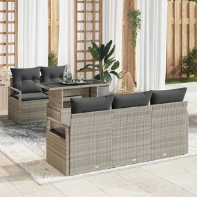 Conjunto de Sofá de Jardim de 6 Peças com Almofadas Cinza Claro de Poli Rattan
