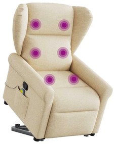 vidaXL Poltrona elevatória de massagens tecido cor creme