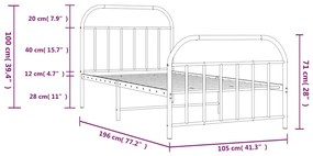 Estrutura de cama com cabeceira e pés 100x190 cm metal branco