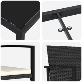 Conjunto de Jantar de Jardim 3 Peças Preto Rattan Poliéster