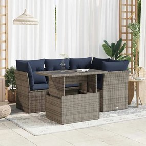 5 pcs conjunto sofás de jardim c/ almofadões acácia e vime PE