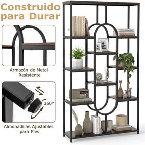 Estante de 5 níveis 95 x 30 x 175 cm com Prateleiras Abertas com Forma Ovalada Castanho rústico e preto