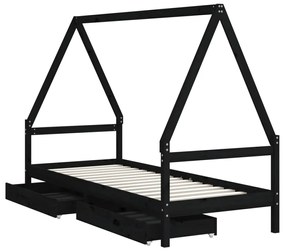 Estrutura cama infantil c/ gavetas 90x190 cm pinho maciço preto