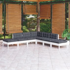 vidaXL 7 pcs conjunto lounge de jardim c/ almofadões pinho branco