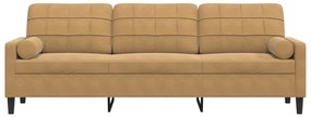 Sofá 3 lugares c/ almofadas decorativas 210 cm veludo castanho