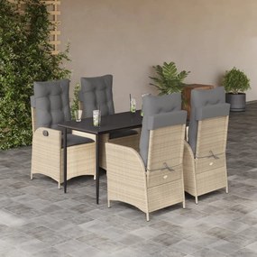 5 pcs conjunto de jantar p/ jardim com almofadões vime PE bege