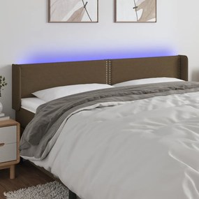Cabeceira de cama c/ luzes LED tecido 203x16x78/88 cm castanho