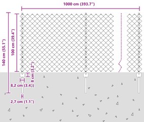 Cerca de Cadeia com 20 Postes Prata 1x10 m de Aço