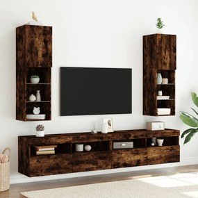 vidaXL Móveis de TV c/ luzes LED 2 pcs 30,5x30x102 cm carvalho fumado