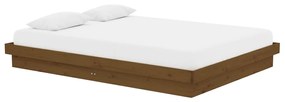 Estrutura de cama casal 135x190 cm madeira maciça castanho-mel