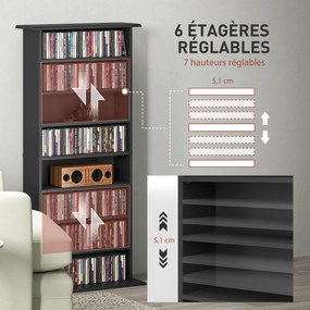 Organizador para CD e DVD com 8 compartimentos e 6 prateleiras ajustáveis, capacidade máxima de 360 CD/185 DVD e Blu-ray, preto