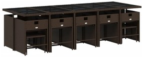 15 pcs conjunto jantar p/ jardim c/ almofadões vime PE castanho