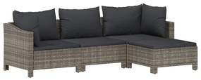 7 pcs conjunto lounge de jardim c/ almofadões vime PE cinzento