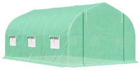 Outsunny Estufa Tipo Túnel 450x300x200 cm Estufa de Jardim com Porta e 6 Janelas Enroláveis Cobertura de PE e Aço Verde | Aosom Portugal