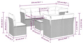 9 pcs conjunto de sofás p/ jardim c/ almofadões vime PE preto