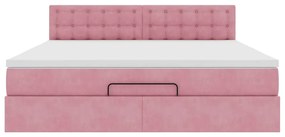 Estrutura de cama otomana com colchão 160x200 cm veludo rosa