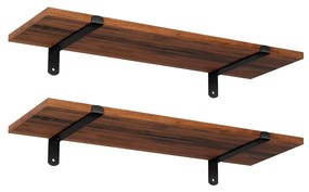 Conjunto de 2 prateleiras de parede SONGMICS, 60 x 20 x 7 cm, prateleiras flutuantes, prateleiras decorativas, estilo retrô, para quarto, sala de estar, cozinha, corredor, capacidade máxima de 15 kg cada, MDF marrom e preto LWS04NB