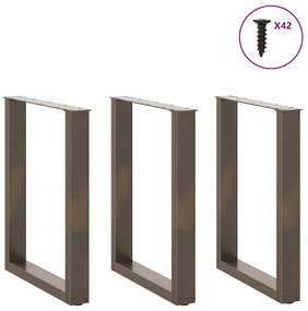Pés para mesa de jantar em formato de U, 3 peças, aço natural, 70x(72-