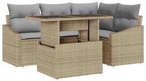 Conjunto de Sofá para Jardim 5 Peças com Almofadas Bege em Rattan Sint
