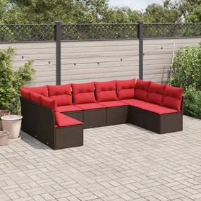 vidaXL 9 pcs conjunto sofás p/ jardim c/ almofadões vime PE castanho
