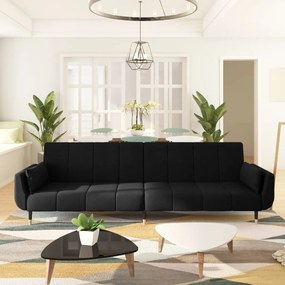 Sofá-cama 2 lugares com duas almofadas veludo preto