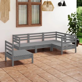 vidaXL 5 pcs conjunto lounge de jardim pinho maciço cinzento