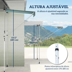 Toldo Manual Retrátil 200x150 cm com Manivela de Alumínio Ângulo Ajust