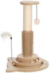 PawHut Arranhador para Gatos 49 cm Mini Arranhador para Gatos com Poste de Sisal com Pena e Bola de Brincar 32x32x49 cm Carvalho